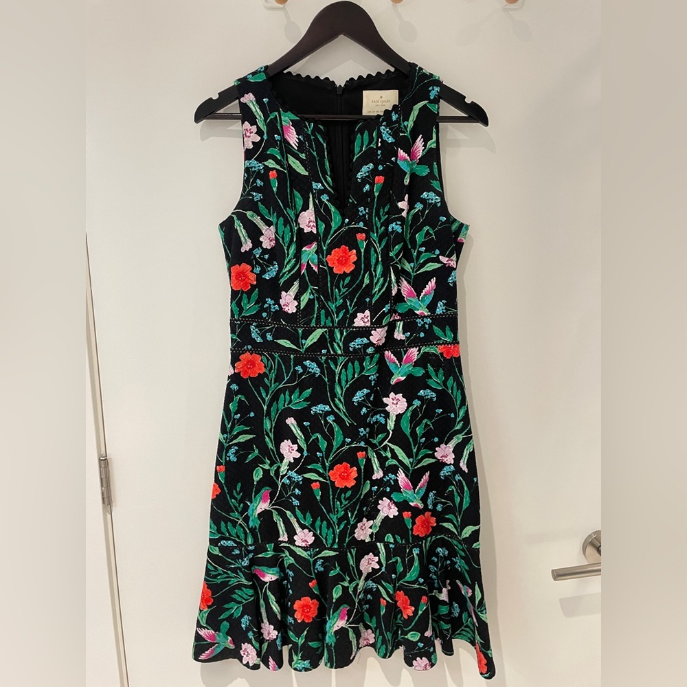 KATE SPADE Jardin Tile Jacquard Hummingbird Dress Floral Black Size 6